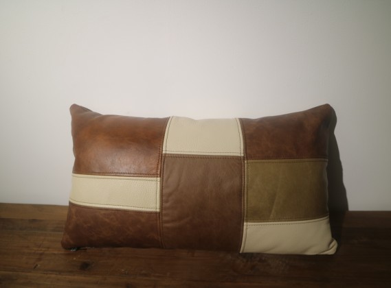 Leather Patchwork Bolster Cushion