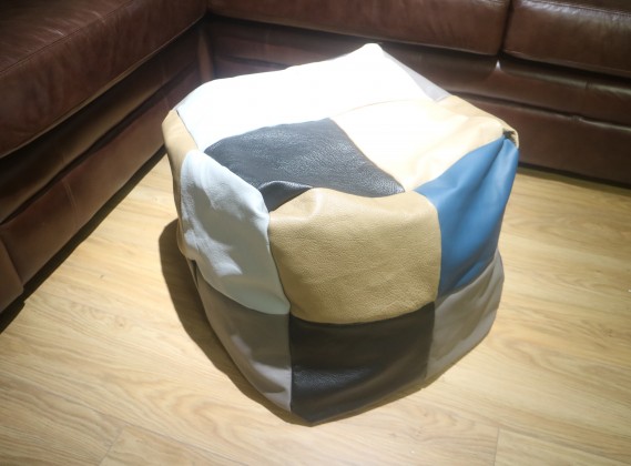 Leather Patchwork Cube Beanbag - 24 Panel