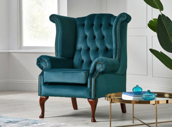 Fabric Scroll Wing Chair