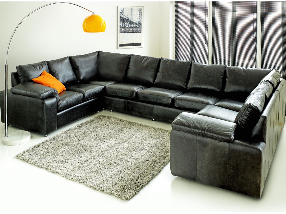 Sirocco Black Leather U Curved Sofa Click To Zoom
