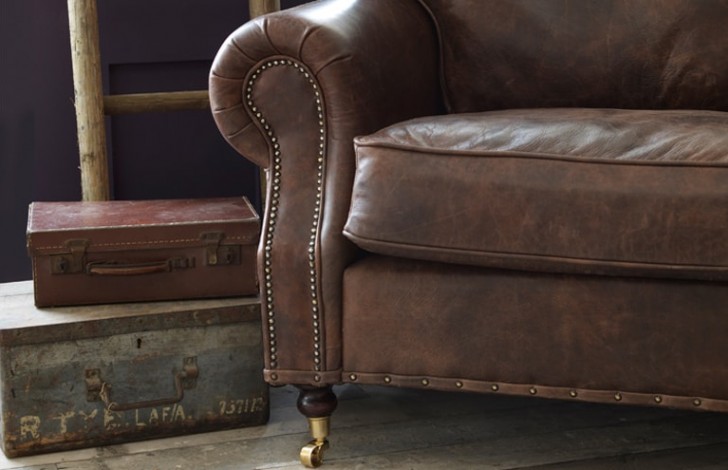 Arlington Studded Leather Sofa, Distressed Leather Sofa Uk