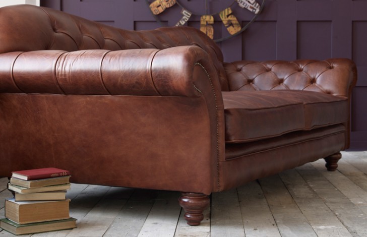 Crompton Large Chesterfield Sofa, Distressed Tan Leather Chesterfield Sofa