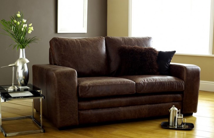 Dark brown store leather sleeper sofa