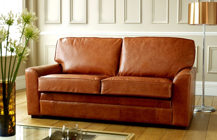 Tan leather sales sofa bed