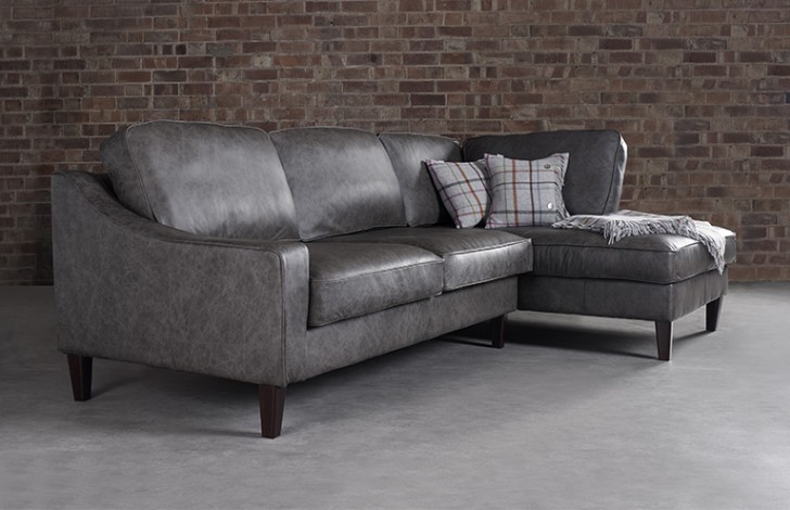 Grey leather hotsell chaise sofa