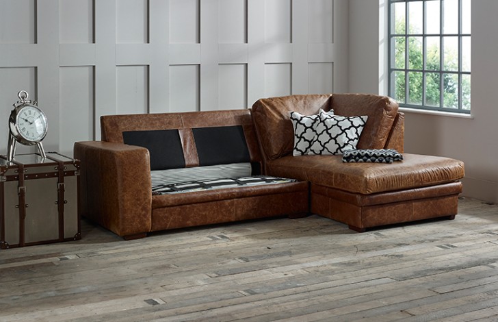 Abbey Leather Chaise Sofa Bed Right Hand Facing Corner Sofa Beds
