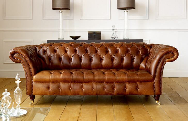 Barrington Vintage Leather Sofa, Tan Leather Chesterfield Sofa