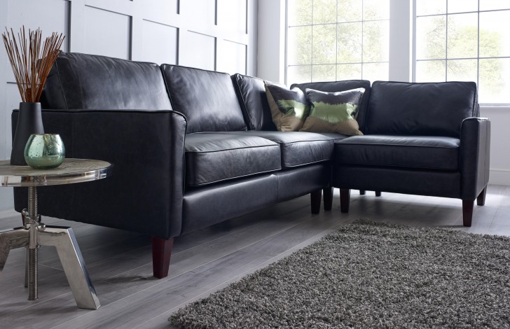 2.5 x 2.5 Seater Corner Sofa | Columbus Black Leather ...