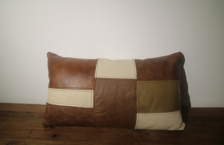 Leather Patchwork Bolster Cushion