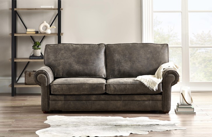 Full grain shop leather reclining loveseat