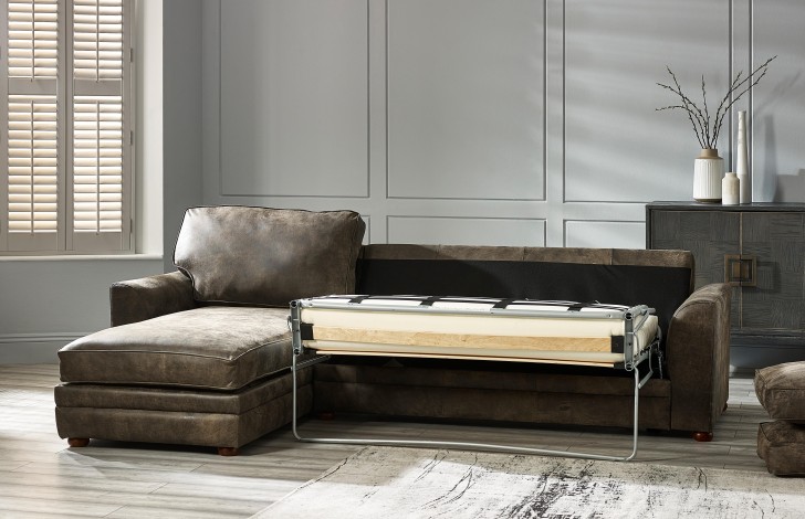 Leather sofa shop bed with chaise