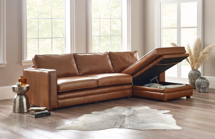 Trafalgar leather storage chaise right hand facing