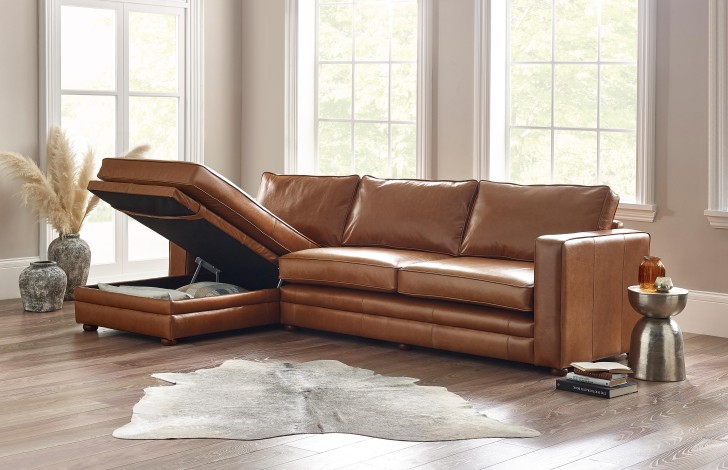 Trafalgar leather storage chaise left hand facing