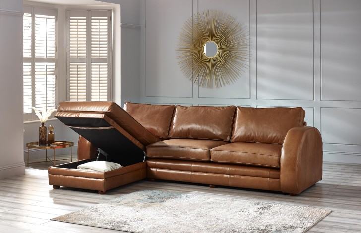 Art Deco Leather Corner Storage Chaise