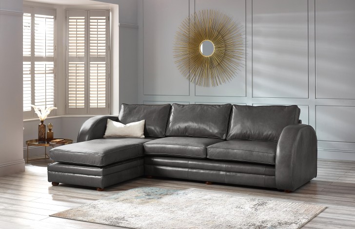 Grey leather left online hand corner sofa