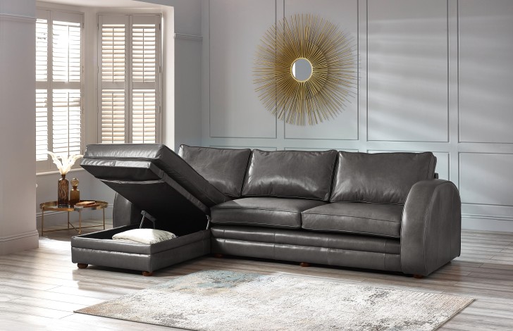 Art Deco Leather Corner Storage Chaise