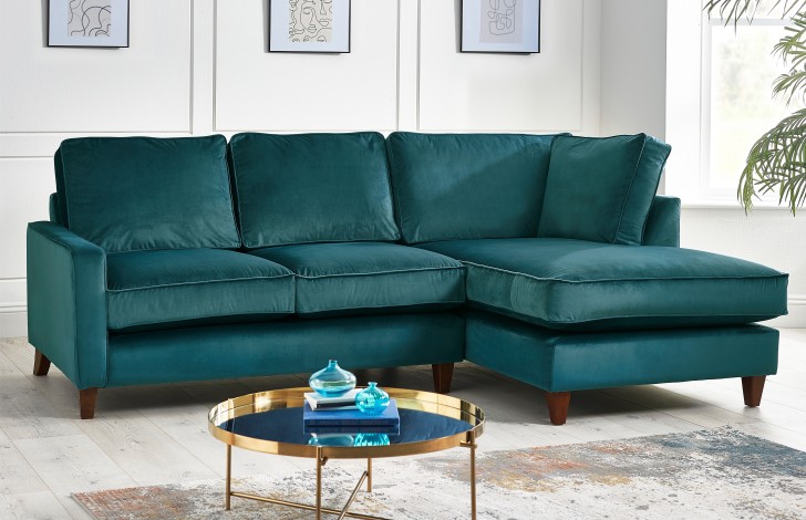 Teal sofa with sales chaise
