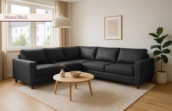 Drake Black Leather Corner Sofa