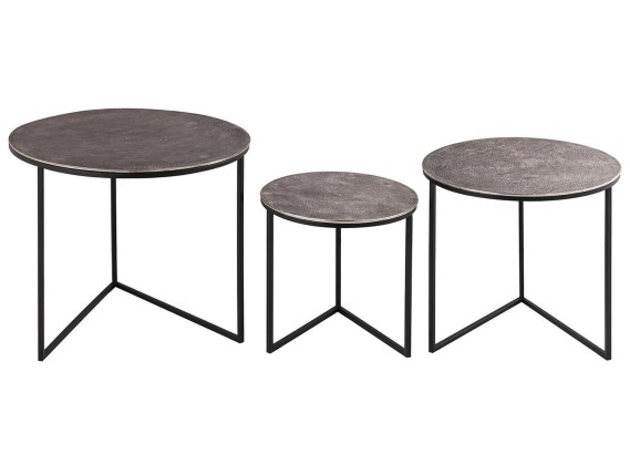 Linear set of three round tables