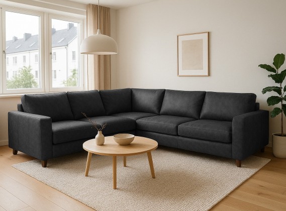 Drake Black Leather Corner Sofa