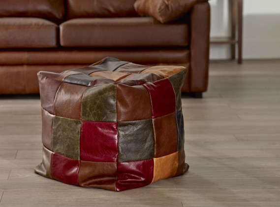 Leather Patchwork Cube Beanbag - 54 Panel