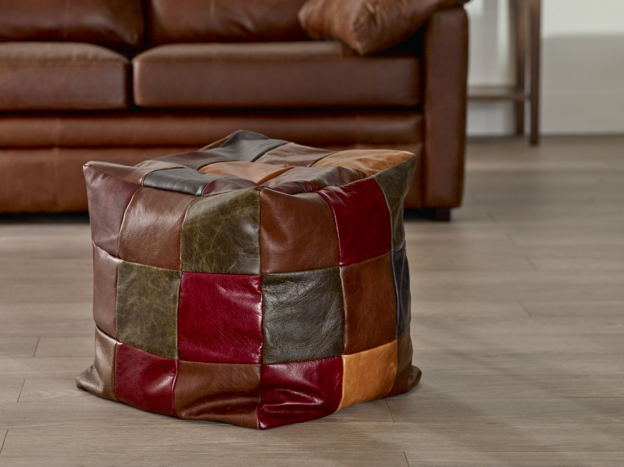 Leather Patchwork Cube Beanbag - 54 Panel