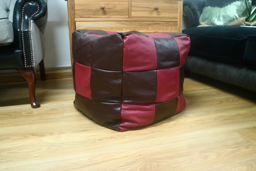 Leather Patchwork Cube Beanbag - 54 Panel