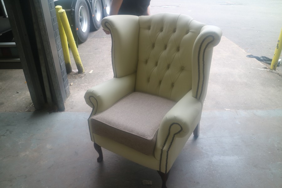 Scroll Wing Chair - Scroll Wing Chair - Leather Fabric Mix