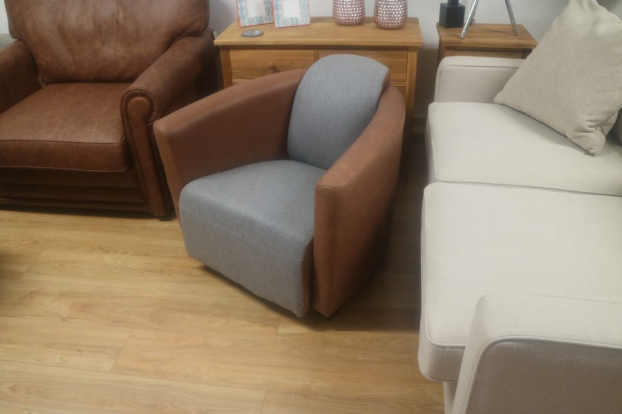 Hudson Leather Tub Chair - Hudson 1str Tub Chair - Leather Fabric Mix