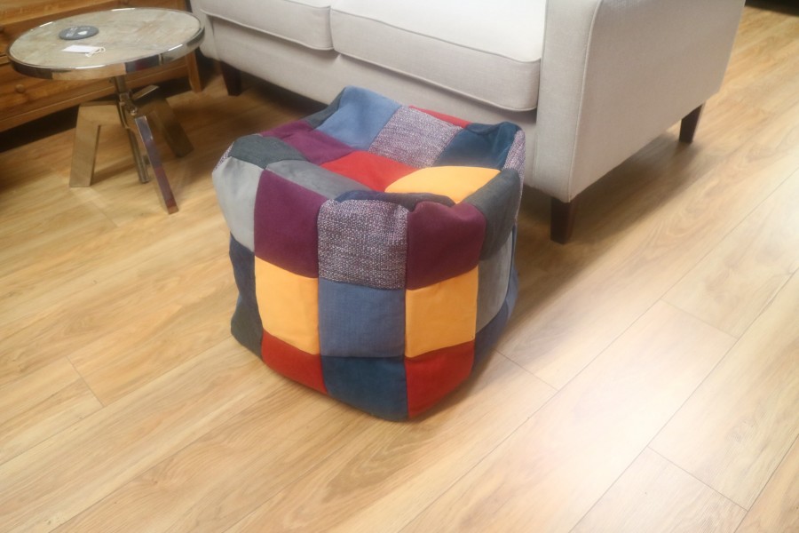 Fabric Patchwork Cube Stool - 54 Panel