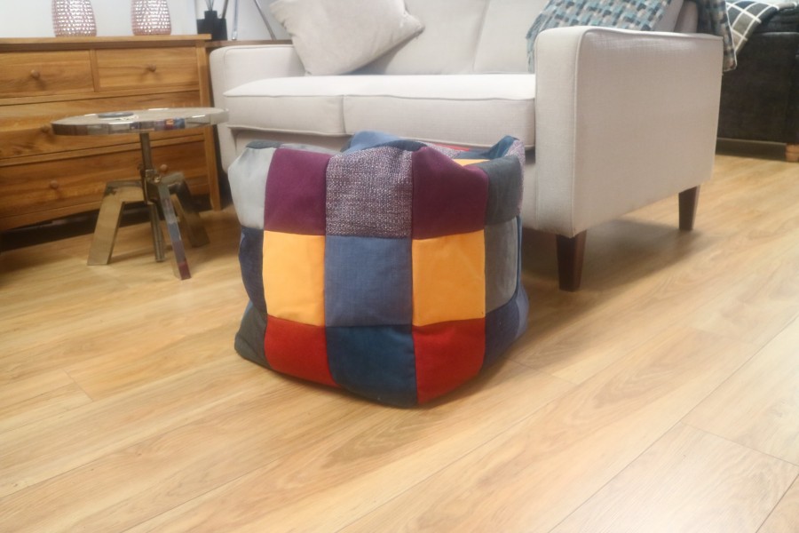 Fabric Patchwork Cube Stool - 54 Panel