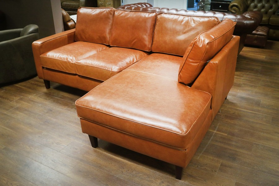 Drake Leather Chaise Sofa Right Hand Facing - 2 x Chaise Sofa - Bruciato