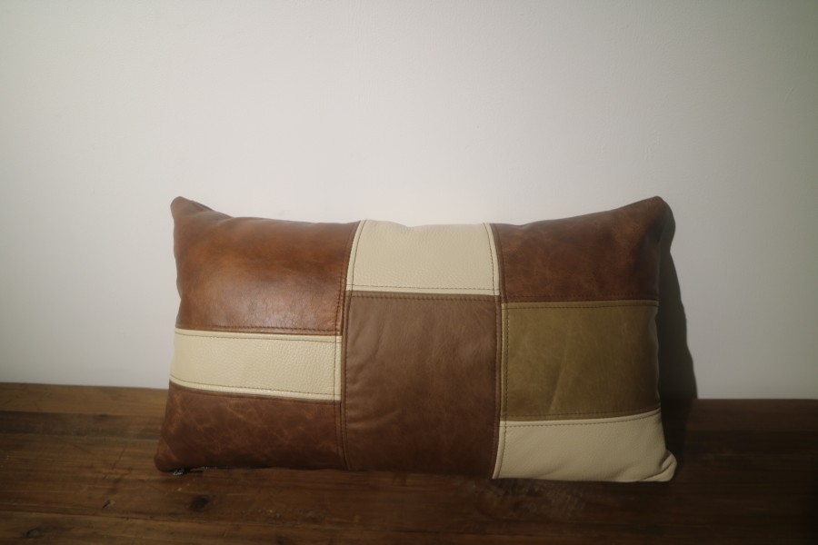 Leather Patchwork Bolster Cushion