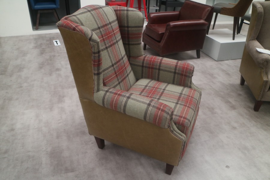 Ella Wing Chair - Chair - Leather fabric mix ella plaid