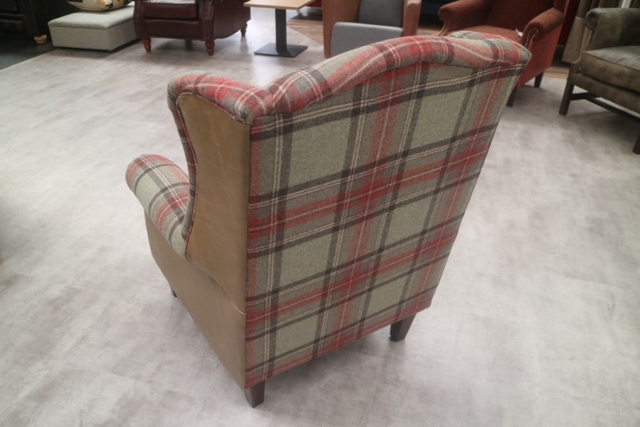Leather and tartan shop armchair