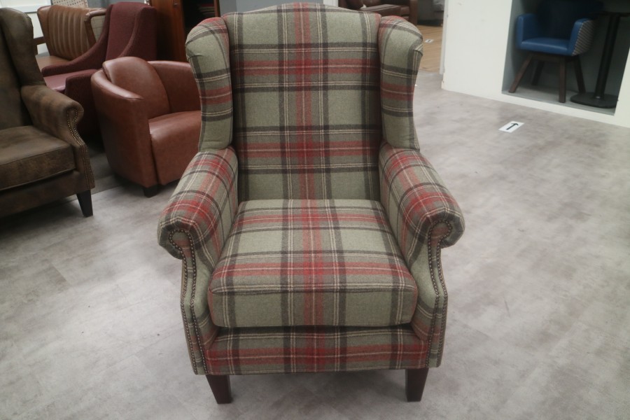 Ella Wing Chair - Chair - Leather fabric mix ella plaid