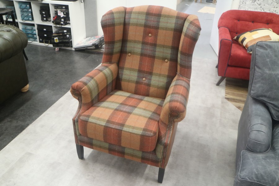 Ella Wing Chair - Chair - Skye Check Plaid + 2 Scatter Cushions