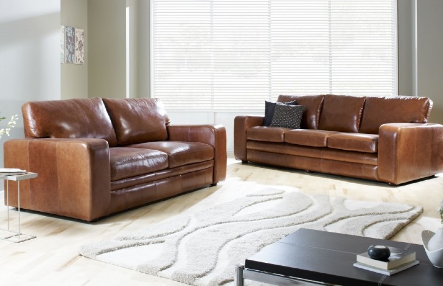 Cognac leather shop sofa for sale