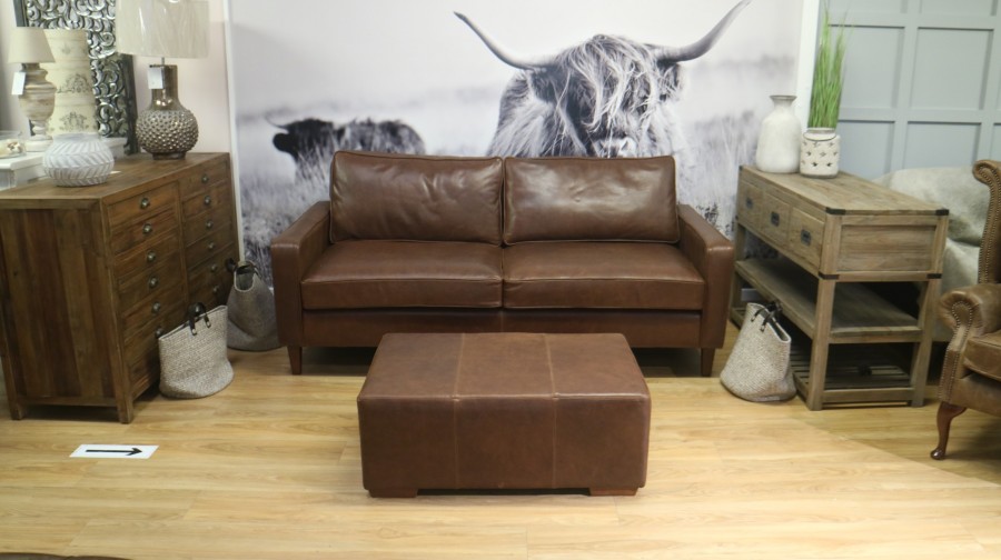 Drake Simple Sofa - 3.5 Seater + Macy Large Stool - Amalfi Whiskey