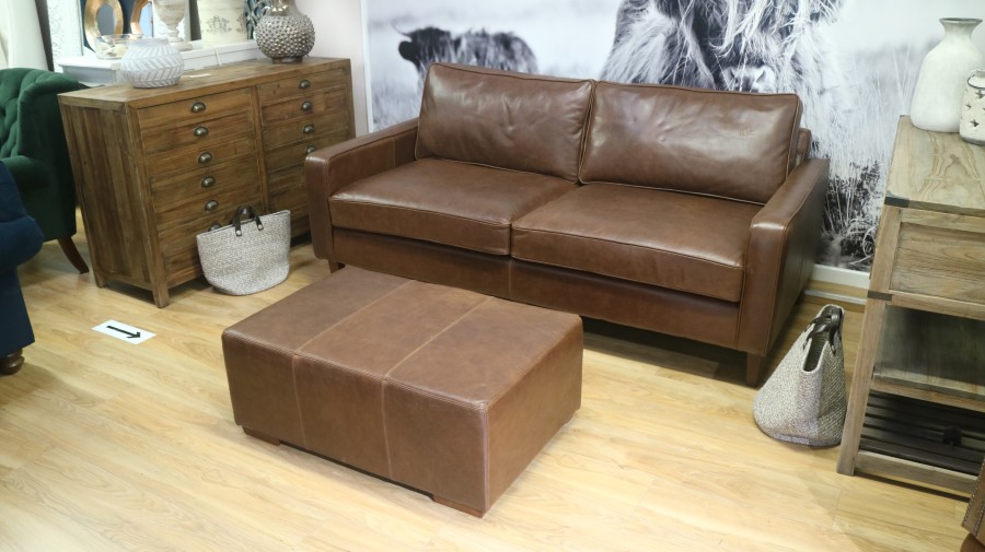 Drake Simple Sofa - 3.5 Seater + Macy Large Stool - Amalfi Whiskey