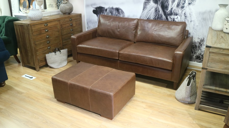 Drake Simple Sofa - 3.5 Seater + Macy Large Stool - Amalfi Whiskey