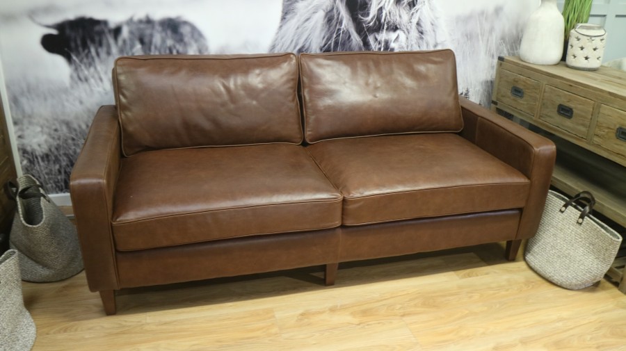 Drake Simple Sofa - 3.5 Seater + Macy Large Stool - Amalfi Whiskey
