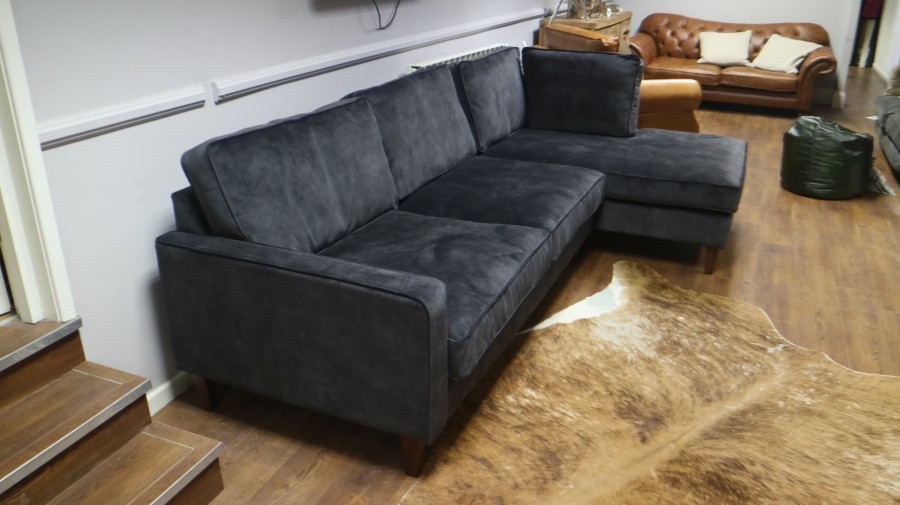 Drake Fabric Chaise Sofa - 3.5 Sofa x RHF Chaise - Lovely Coal