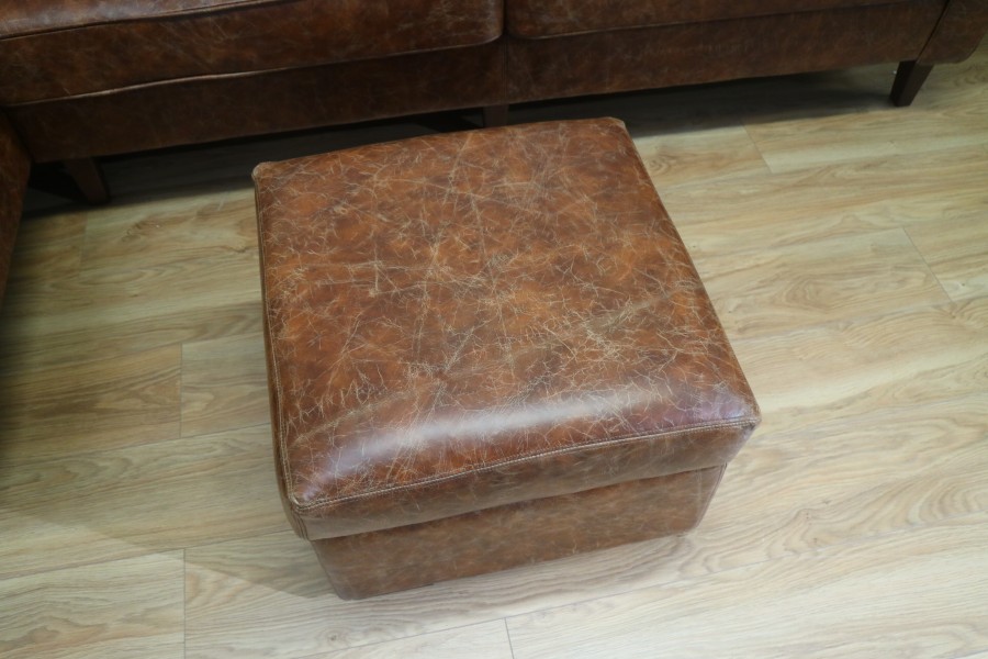 Drake Leather Chaise Sofa LHF + Bagel Storage Stool - 3.5 x Chaise Sofa - Tan