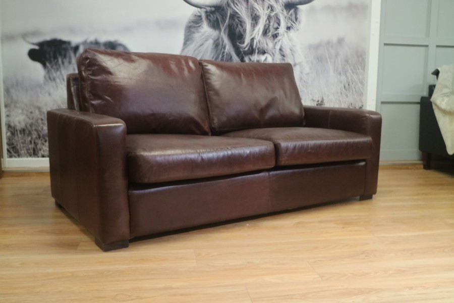 3 seater dark clearance brown leather sofa