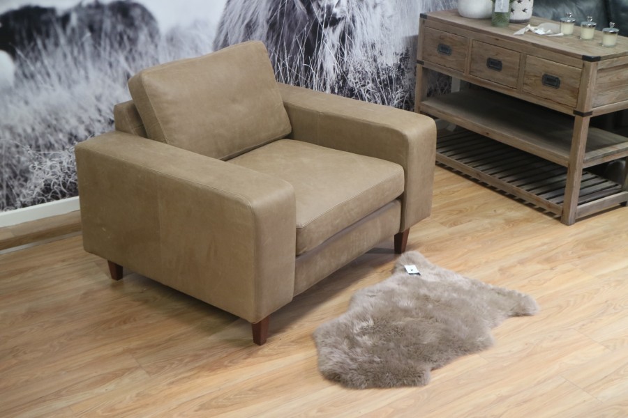 Wellington Contemporary Leather Sofa - 1.5 Seater -  Rancho Taupe