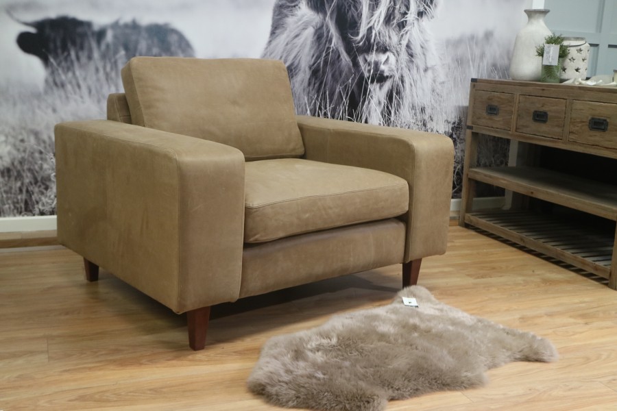 Wellington Contemporary Leather Sofa - 1.5 Seater -  Rancho Taupe