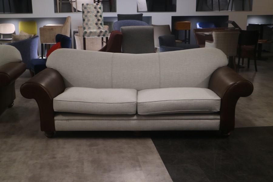 St Charles Sofa 3.5 Seater - Forest Brown Leather and Positano Glacier Fabric