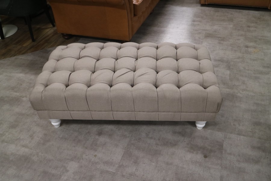 Crompton Vintage Fabric Footstool - Bracken Cream