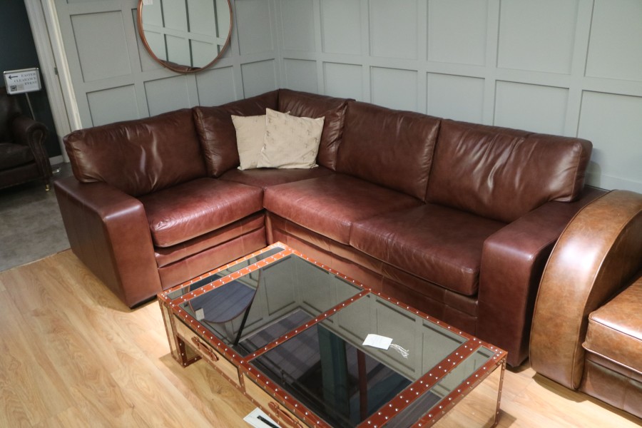 Abbey Leather Corner Settee - 3 x 1.5str Corner Sofa - Old English Hazel